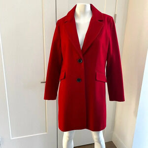 Sam Edelman Classic 2 Button Notch Collar Wool Poly Blend Lined Coat Red Sz M